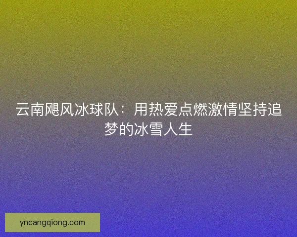 云南飓风冰球队：用热爱点燃激情坚持追梦的冰雪人生