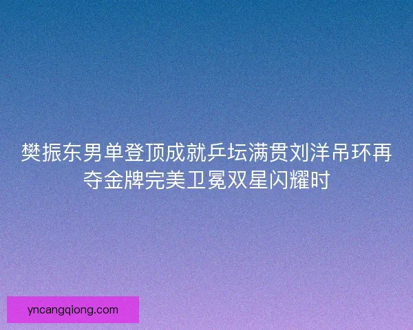 樊振东男单登顶成就乒坛满贯刘洋吊环再夺金牌完美卫冕双星闪耀时